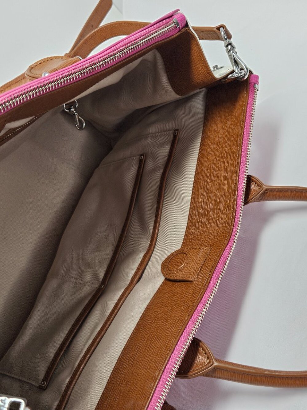 Lauren Ralph Lauren Newbury Tri-Color Leather Handbag - Brown / Vanilla / Rose - Picture 8 of 11